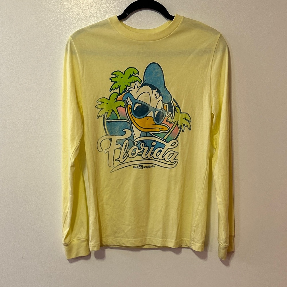 Disney Donald Duck Florida Long Sleeve Graphic Yellow Vacation Tee Size XS